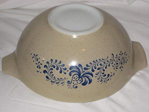 Vintage 1970's Pyrex HOMESTEAD Tan & Blue Cinderella 2 1/2 Quart Mixing Batter Nesting Bowl - Made In USA