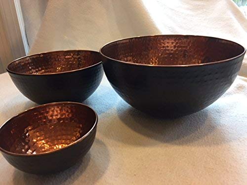 STAINLESS STEEL BOWL SET OF 3 BLACK POWDERED EXTERIOR. HAMMERED COPPER INTERIOR (MCP-090)