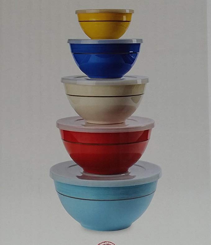 Melamine Bowls with Lids, 10-Piece Set Solid Colors