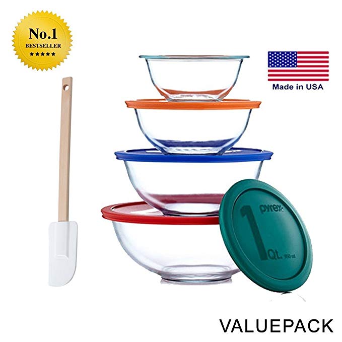 Pyrex Smart Essentials 8-Piece Mixing Bowl Set With Free Bakers Secret Spatula (Bundle) by World Kitchen