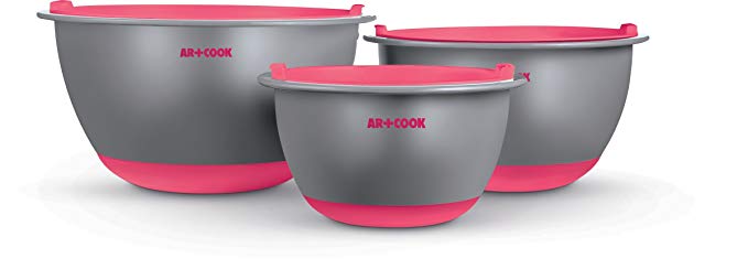 Art and Cook Premium Mixing Bowl Set with Matching Air Tight Lids, Coral