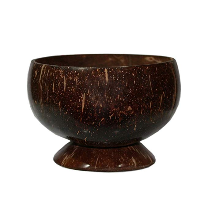 Set bowl made of coconut shell Wisdom spoon and chopsticks made of palm 4.5'' - 5'' wood. (Dark brown)