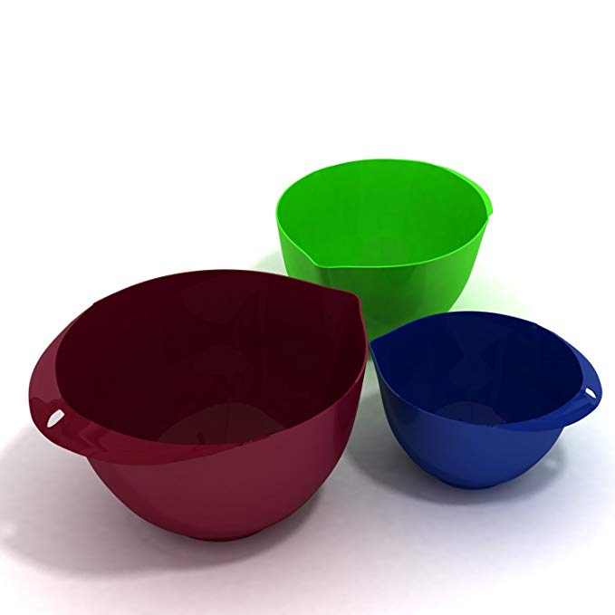 Ultra-light Eco-Friendly 3-Piece Mixing Bowl Set, Burgundy Wine: 6.56 L, Tequila Green: 3.76 L & Navy Blue: 2.10 L by More Cuisine Essentials