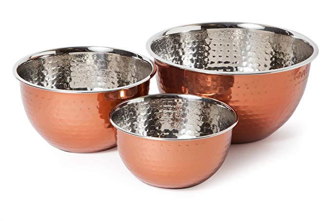 McSunley 749 Stainless Steel Prep N Cook 3Piece Bowl Set, Hammered Copper