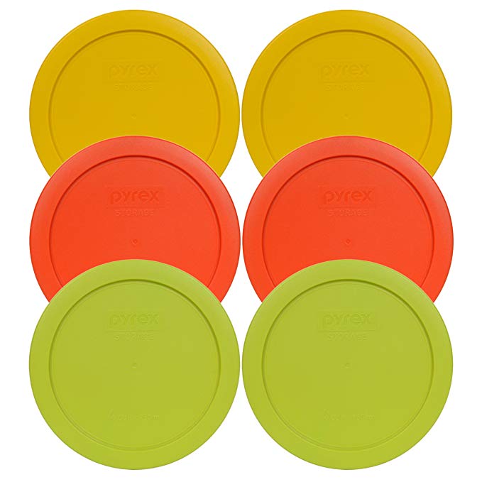 Pyrex 7201-PC Round 4 Cup Storage Container Lids for Glass Bowls (2-Butter Yellow, 2-Pumpkin Orange, 2-Edamame Green)