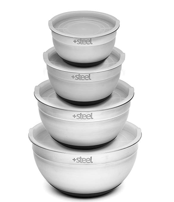 +Steel Stainless Steel Non-Slip Mixing Bowl Set of 4 with Lids and Whisk