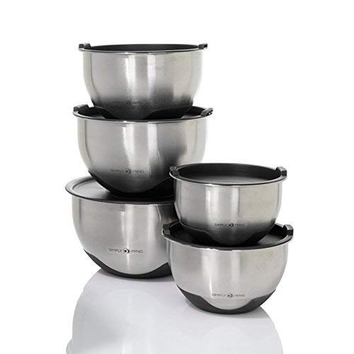 Simply Ming 10-Piece Stainless Steel Mixing Bowl Prep and Storage Set - Black