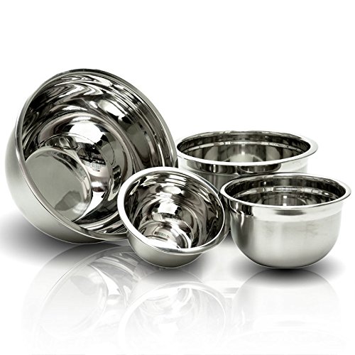 Stainless Steel Euro Mixing Bowl Set - 4 Nested Deep Kitchen German Mixing Bowls