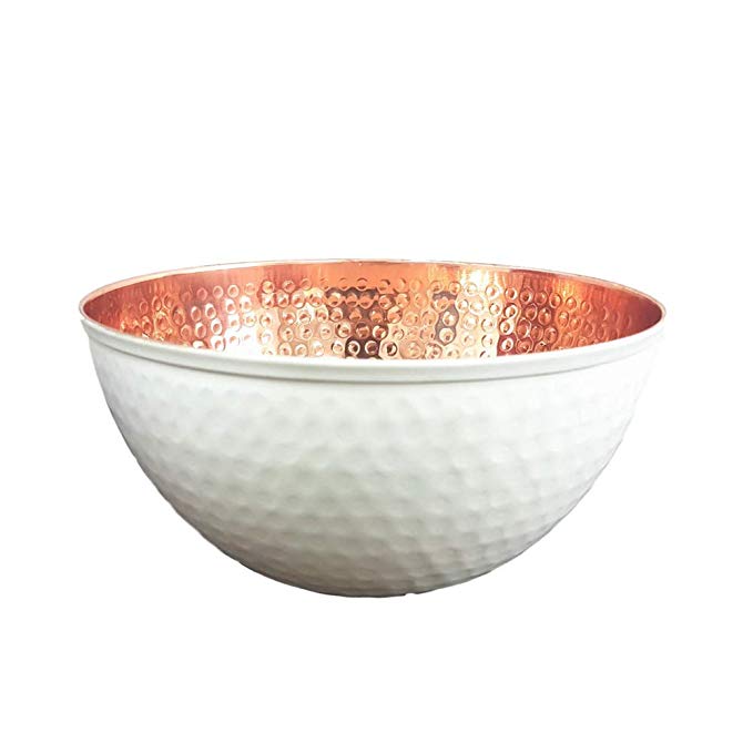 Copper and White Hammered Mixing Bowl, 100% Pure Heavy Gauge - Multipurpose Use of Antique Copper Serving Bowl For Candy, Salad - Decorative Copper Bowl For Your Kitchen 11.5