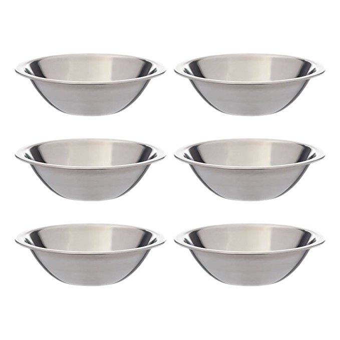 SET OF 6-6 1/2 Inch Wide Stainless Steel Flat Rim Flat Base Mixing Bowl