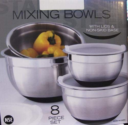 8 Piece Stainless Steel Nesting Bowl Set with Lids & NON Skid Base