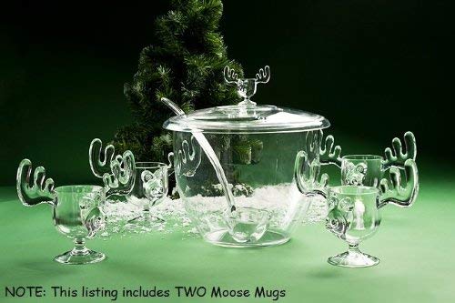 Christmas Moose Mug Punch Bowl Set with 2 Moose Mugs - Safer Than Glass