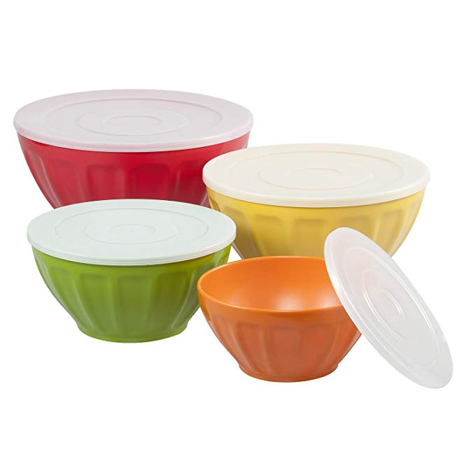 Gourmet Art 4-Piece Mocha Melamine Mixing Bowl with Lids