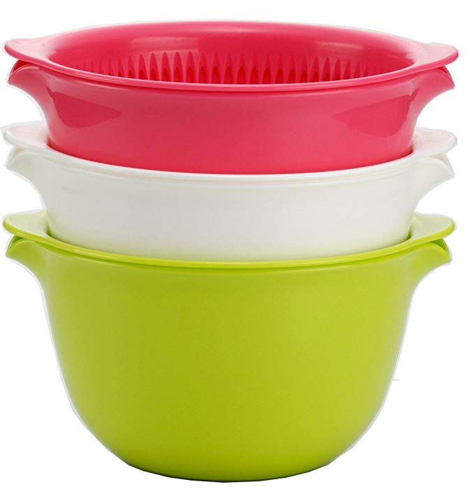 Inomata 6-Piece Coppo Colander and Mixing Bowl Set, 3-Color