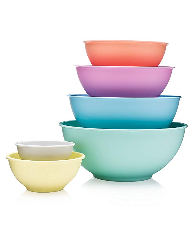 Francois et Mimi 6 Piece Colorful 100% Melamine Mixing Bowls, Mixing Bowl Set (Pastel)