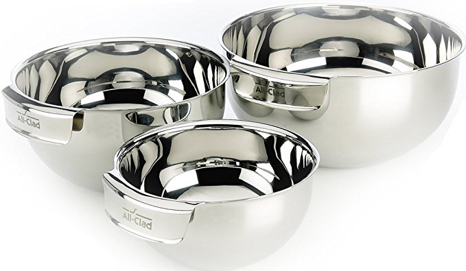 All-Clad MBSET Stainless Steel Dishwasher Safe Mixing Bowls Set Kitchen Accessorie, 3-Piece, Silver