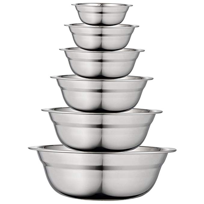 Inmount Stainless Steel Mixing Bowls Set,Cooking Bowls,Mirror Finish Matte Polish Non-Skid Solid Durable Bowl, Set of 6 Cooking Supplies (Silver)