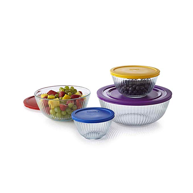 Pyrex 1112377 8-pc Sculptured Mixing Bowl Set ,Blue.Purple.Yellow.Red ,Blue.Purple.Yellow.Red.