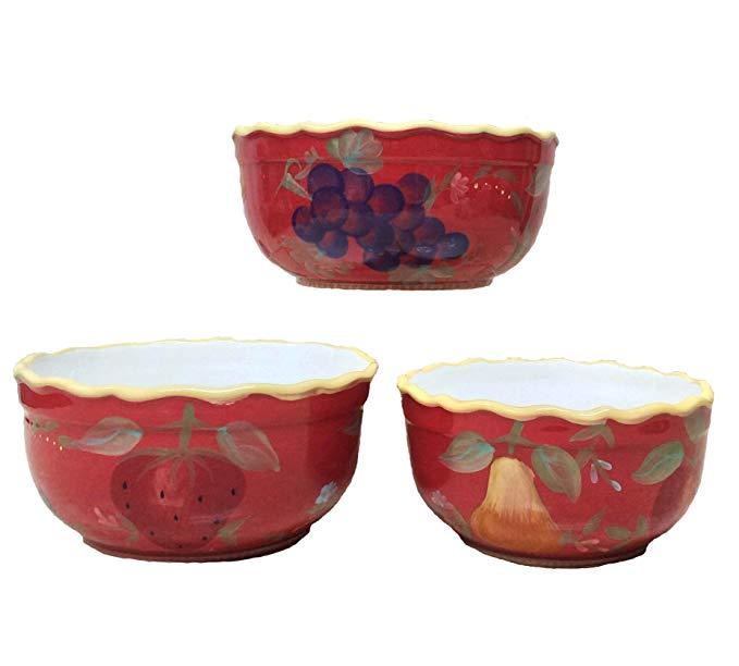 Red Orchard Ceramic 3-Piece Bowl Set, 8-3/8