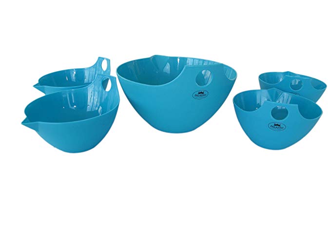 Palasyo Salad Mixing Bowl with Thumb Hole and Spout (Blue, Set of 5)