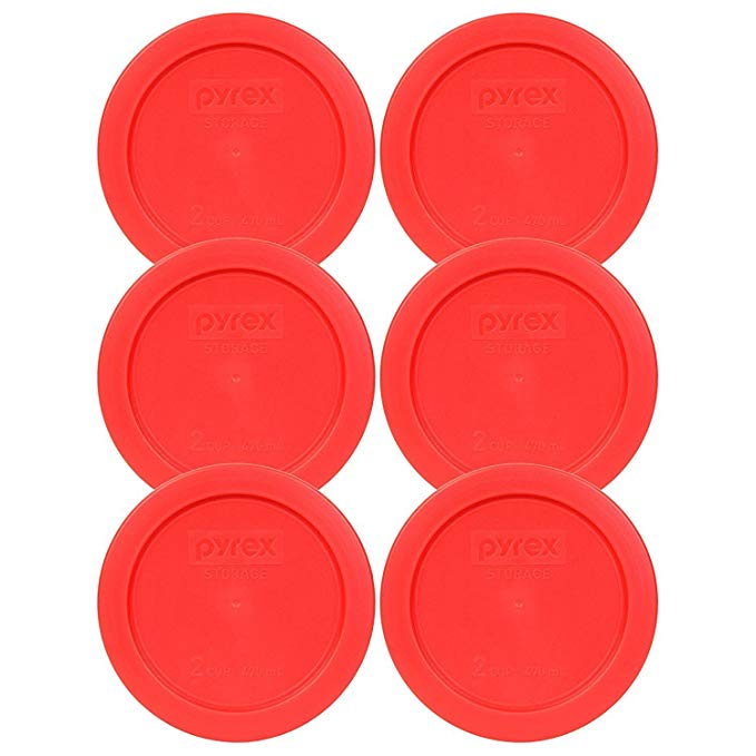 Pyrex 2 Cup Round Storage Cover #7200-pc for Glass Bowls (Pack of 6) - Red