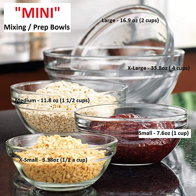 Set of 5 Different Glass Multi-purpose Mini Mixing / Prep Bowls - Gift-boxed by Happy Home