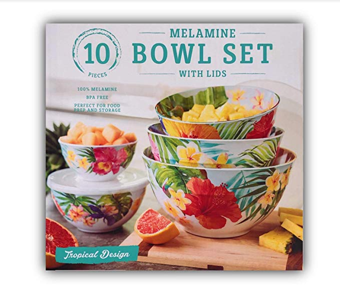 Melamine 10-Piece Mixing Bowl Set - Tropical