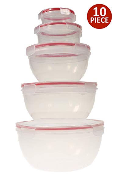 Handi-Ware 10-Piece Mixing Bowl Set - Leak Resistant - Snap Lids - BPA Free - Freezer Safe - Dishwasher Safe - Microwave Safe - Durable And Easy To Clean, by Unity