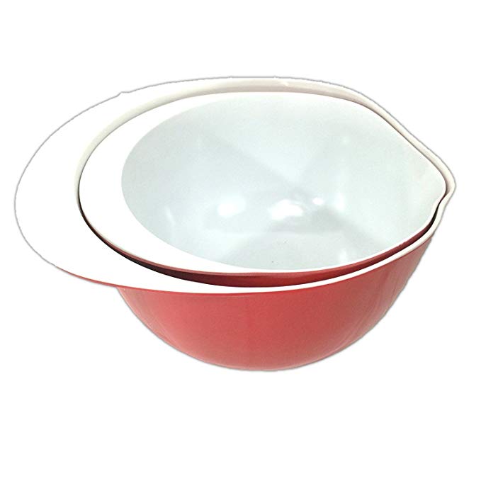 Red & White Set of 2 Melamine Mixing Nesting Bowls 5 & 7.5 Quart