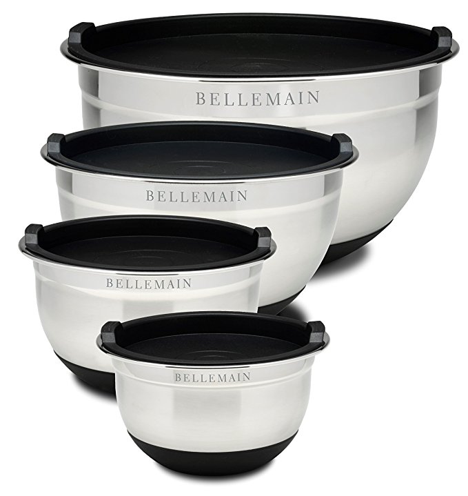 Top Rated Bellemain Stainless Steel Non-Slip Mixing Bowls with Lids, 4 Piece Set Includes 1 Qt, 1.5 Qt, 3 Qt. & 5 Qt.