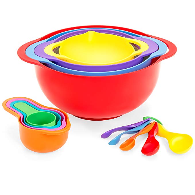 Best Choice Products 13-Piece BPA-Free Dishwasher-Safe Stackable Kitchen Mixing Bowl Set for Cooking and Baking w/Measuring Cups, Colander - Multicolor