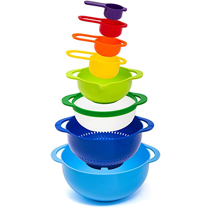 HULLR 8-Piece Measuring Mixing Bowl Set, Colorful Stackable Bowls For Baking Cooking & More