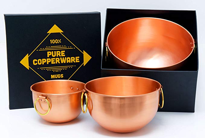 Mixing Bowl Set Pure Copper - Premium Quality Bowls Design Ayurveda Health Benefits Solid Handcrafted Handmade Finish Perfect for Gifts or Kitchen