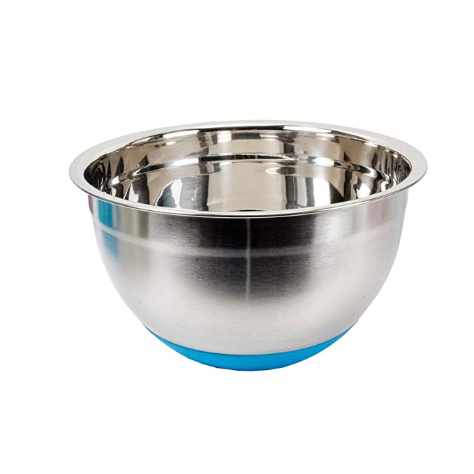 Luciano, Gourmet Mixing Bowl with Silicone Bottom, 8.75 inches, Silver, Blue