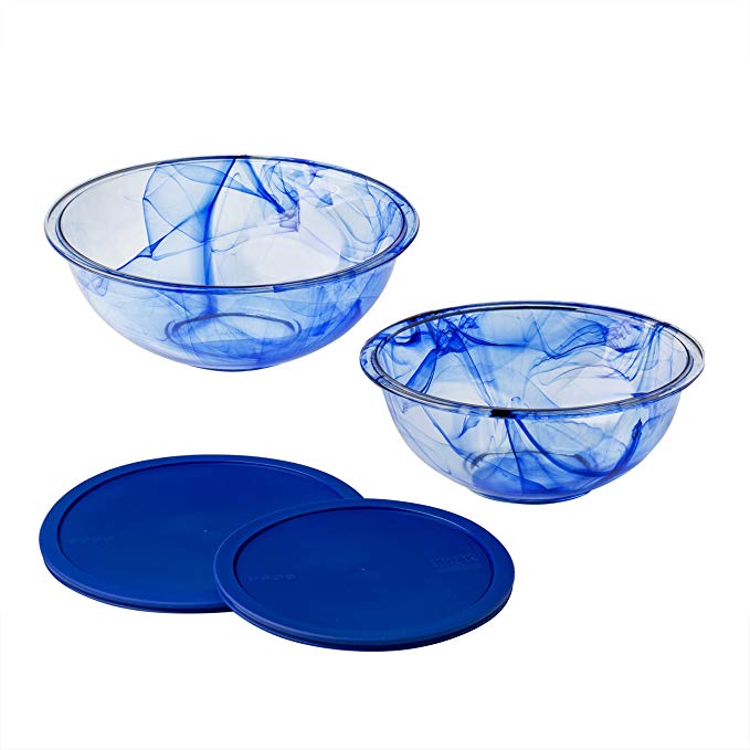 Pyrex 1127970 Watercolor Collection 4-pc Mixing Bowl Set Blue Lagoon