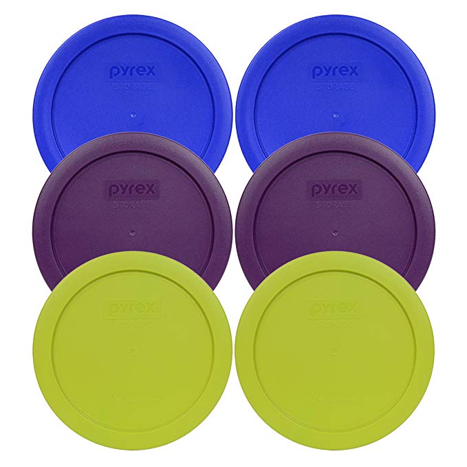 Pyrex 7201-PC Round 4 Cup Storage Container Lids for Glass Bowls (2-Light Blue, 2-Purple, 2-Edamame Green)